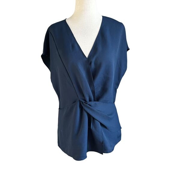 Express Tops - Express Blue V-Neck Cap Sleeve Top Women's Blouse Size Medium | 58-15